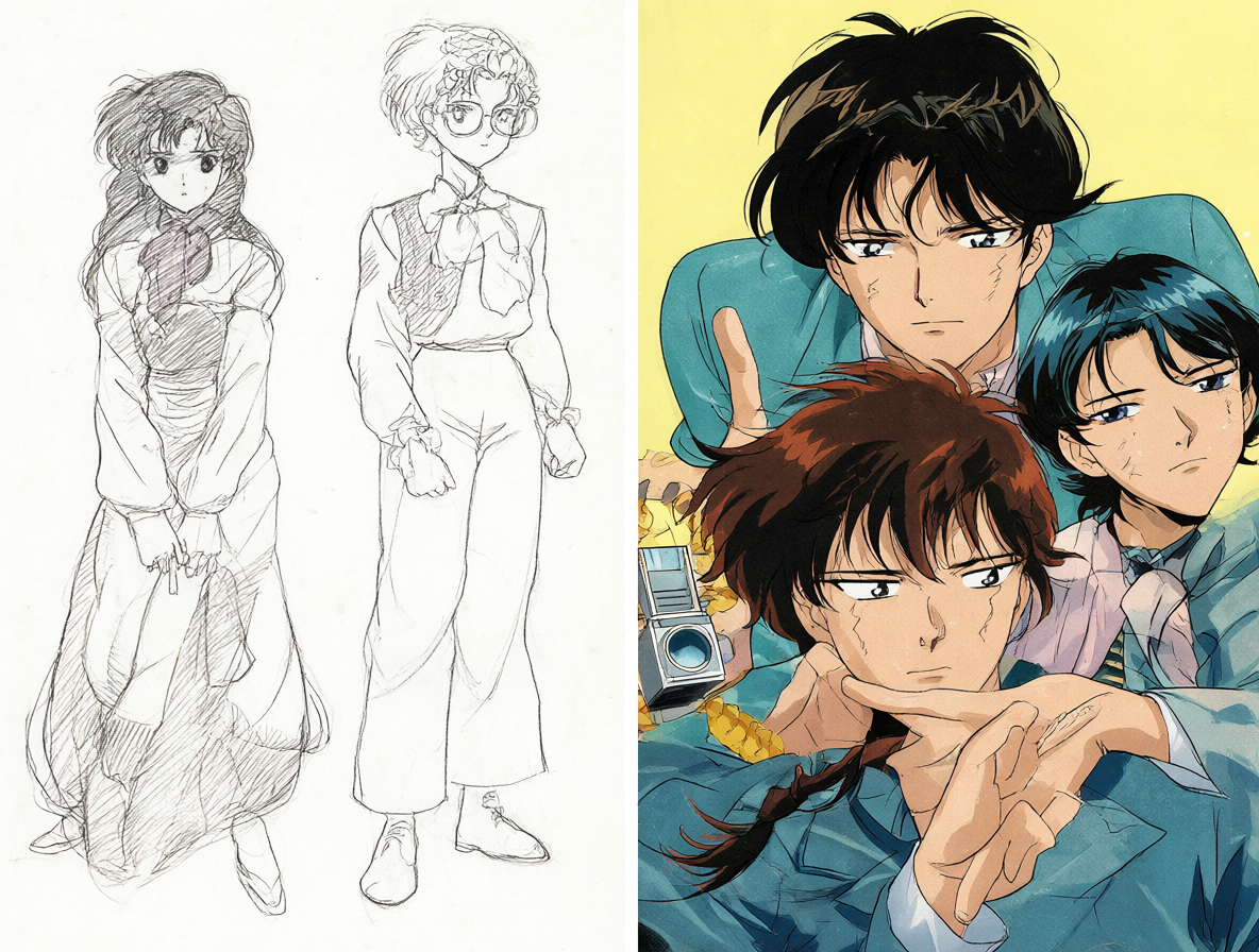 Historical comparison of manga vs anime character designs from the 1980s and 1990s