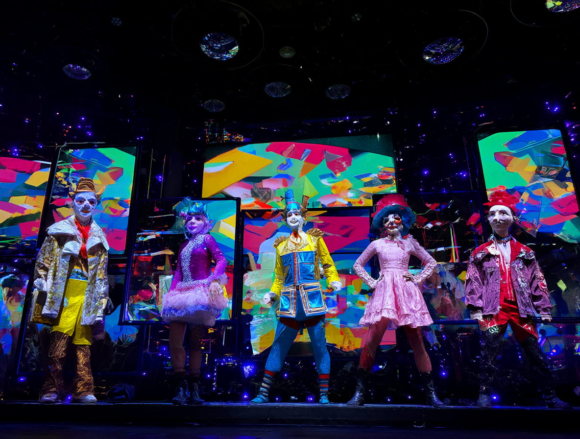 Personajes de The Amazing Digital Circus mirando pantallas con contenido filtrado