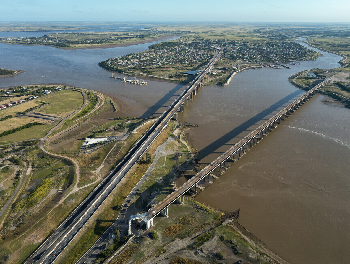 Vista aérea del complejo de puentes en Argentina