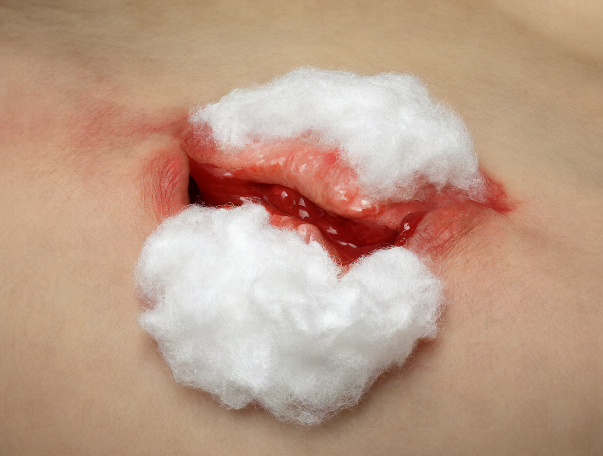 Ilustración de la coagulación de sangre a material blanco