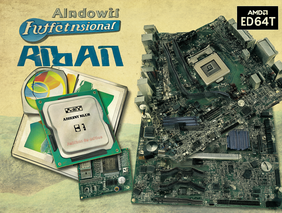 Logotipo de Windows XP x64 y procesador AMD Athlon 64
