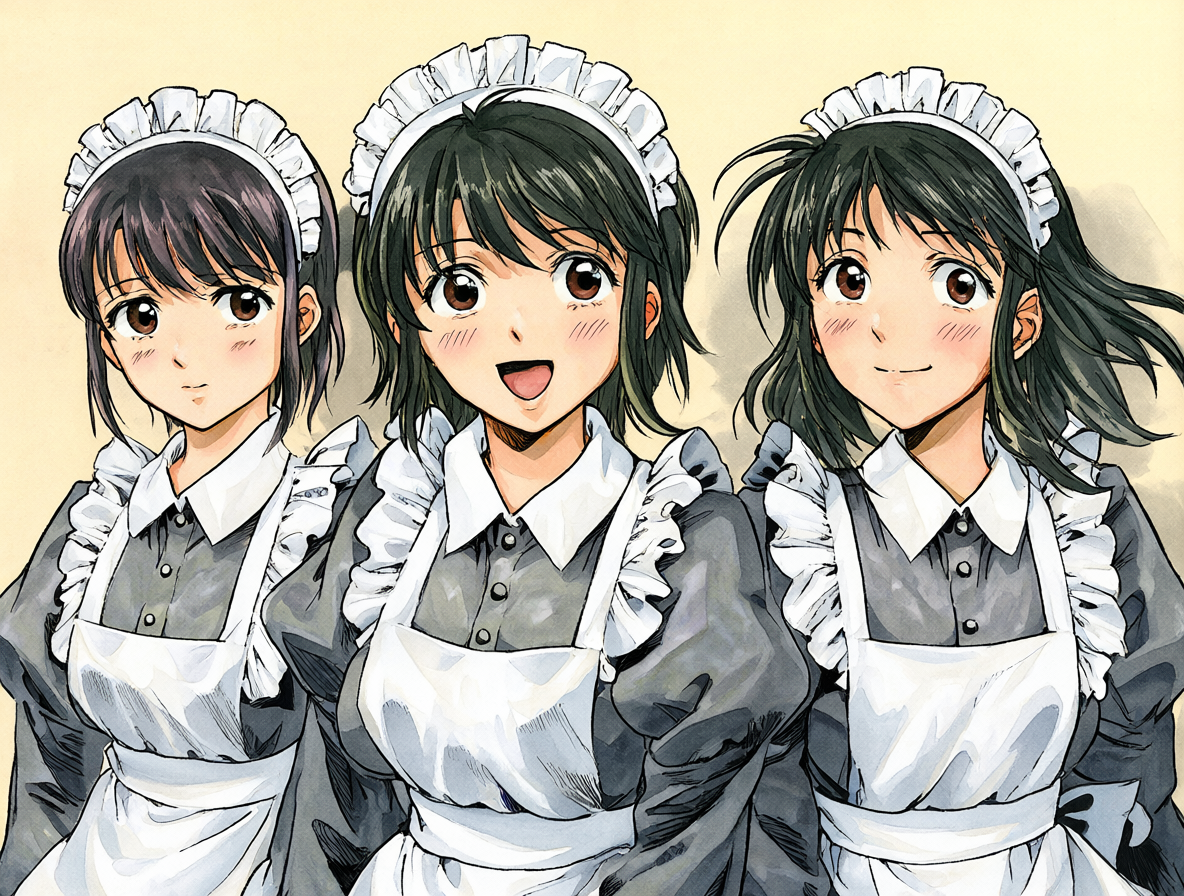 Main characters of the original Hanaukyou Maid-tai manga.