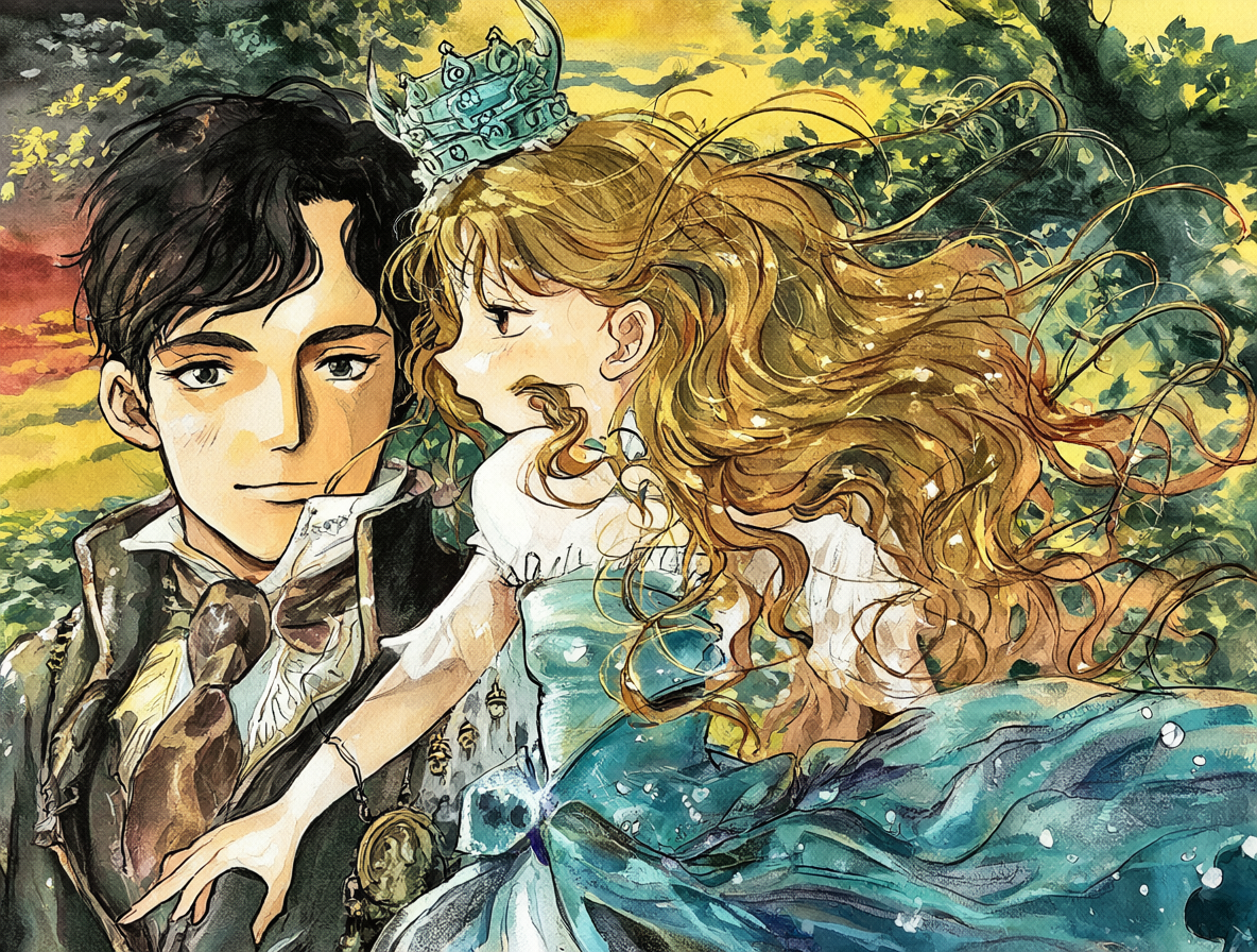 Jean Valjean y Cosette en la serie anime Les Misérables Shoujo Cosette, estilo World Masterpiece Theater
