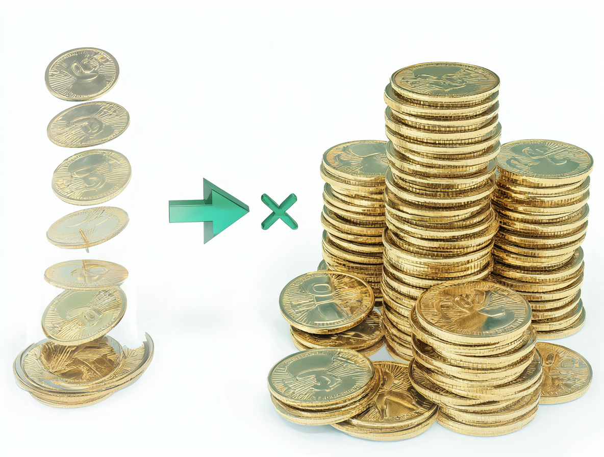 Diagrama financiero detallado mostrando el multiplicador del apalancamiento en la inversión inicial.