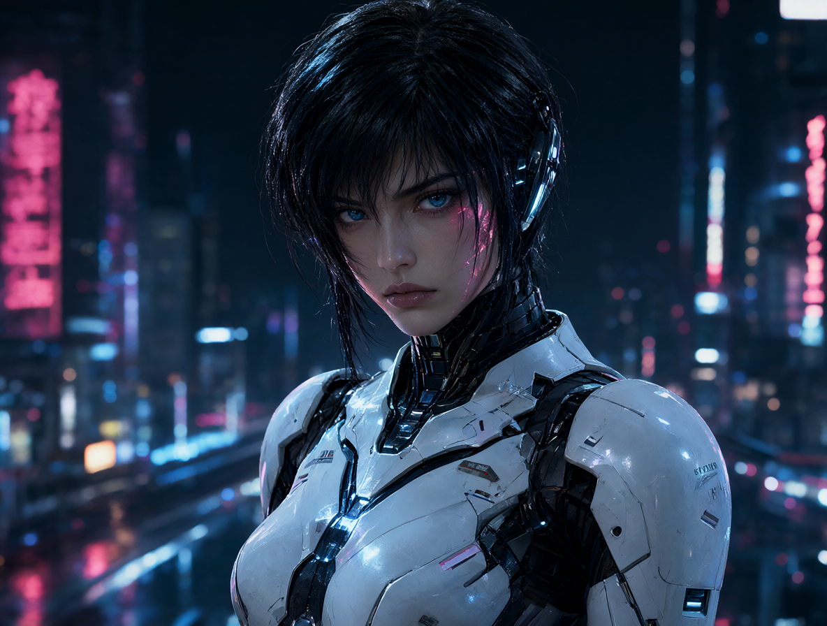 Retrato detallado de la oficial Motoko Kusanagi