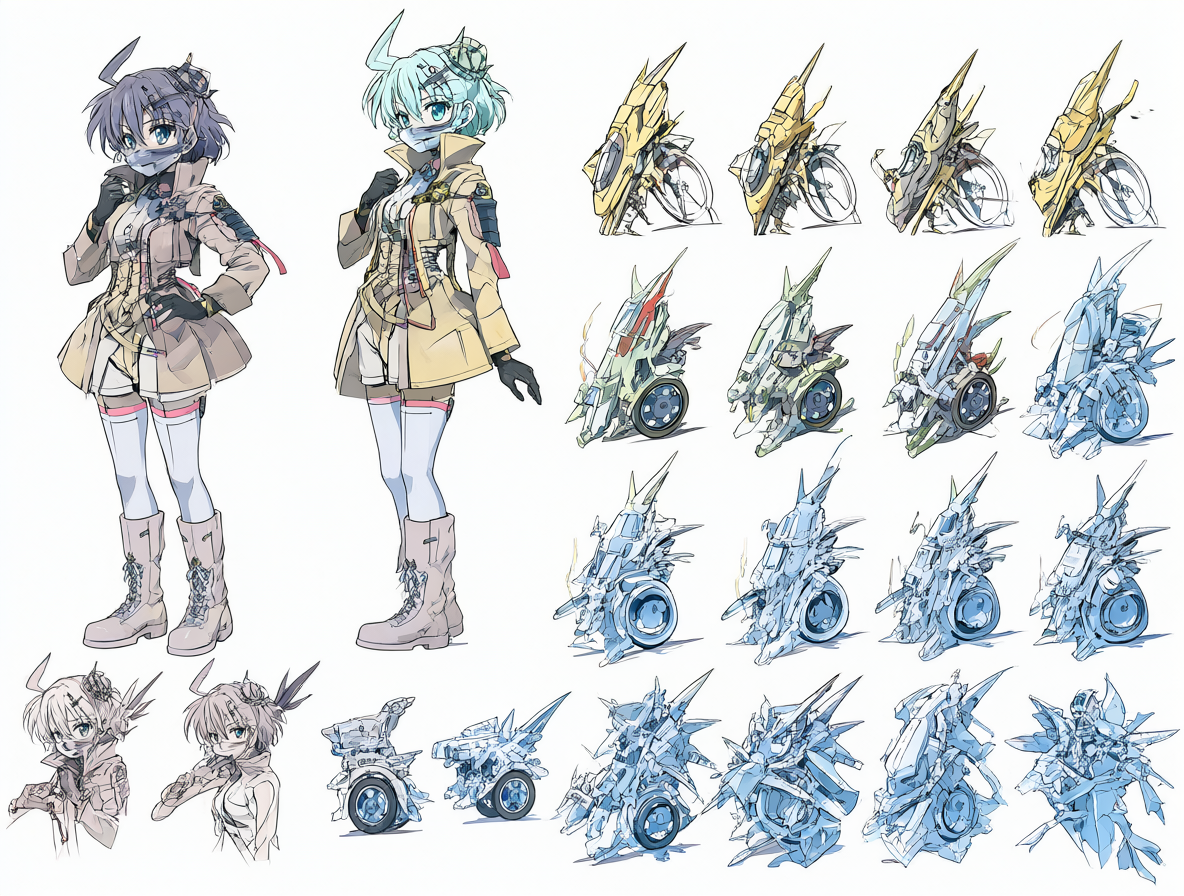 Ilustración comparativa de los Strike Witches en su versión OVA y el anime principal.