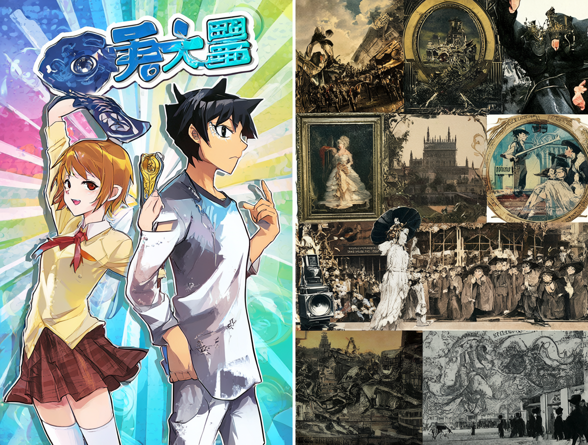 Split image showing the modern, vibrant art of Durarara on one side and the historical, complex art of Baccano on the other.