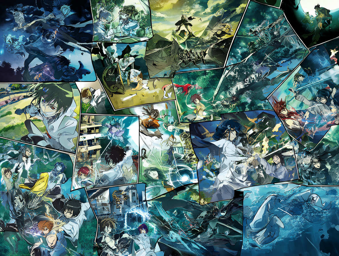 Diagrama mostrando las diferentes obras de Eureka Seven y su relación entre sí.