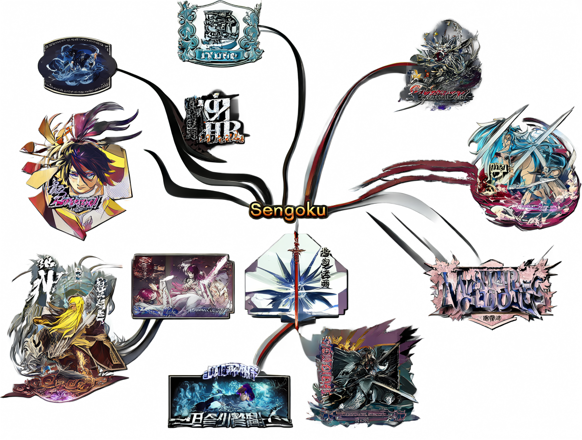 Diagrama mostrando cómo 'Sengoku' se divide en múltiples franquicias independientes.