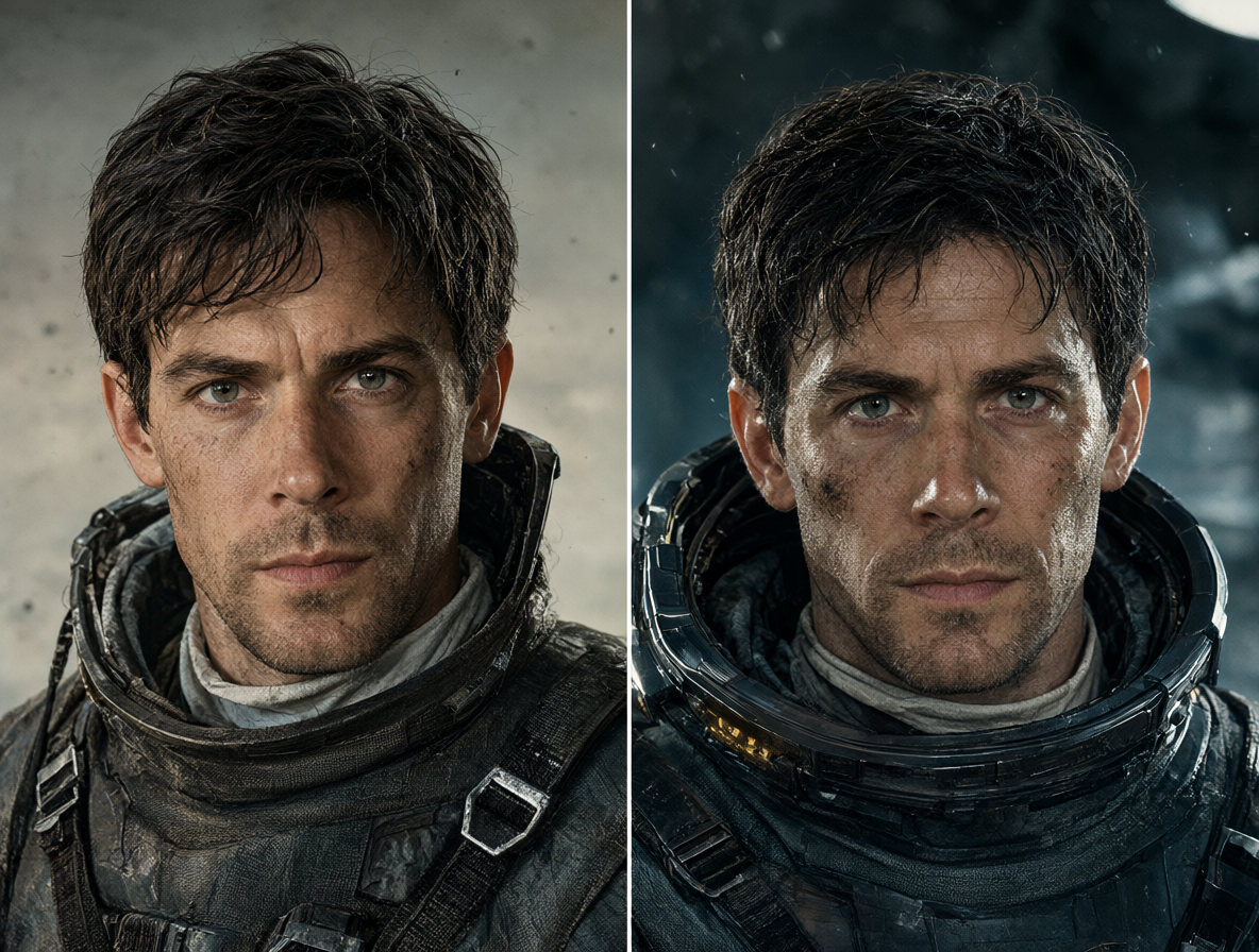 A split composition showing two iconic sci-fi heroes side by side for comparison, emphasizing their visual similarities.