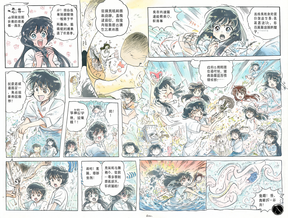 Página detallada del film comic de Urusei Yatsura 2: Beautiful Dreamer, mostrando la maquetación fluida y los recortes de personajes.