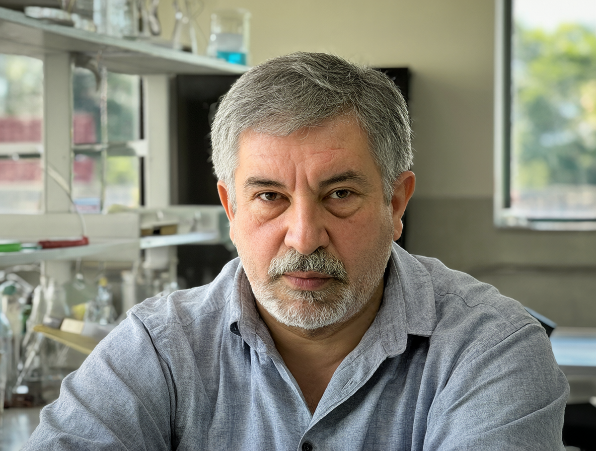 Retrato de Jacobo Grinberg en su laboratorio