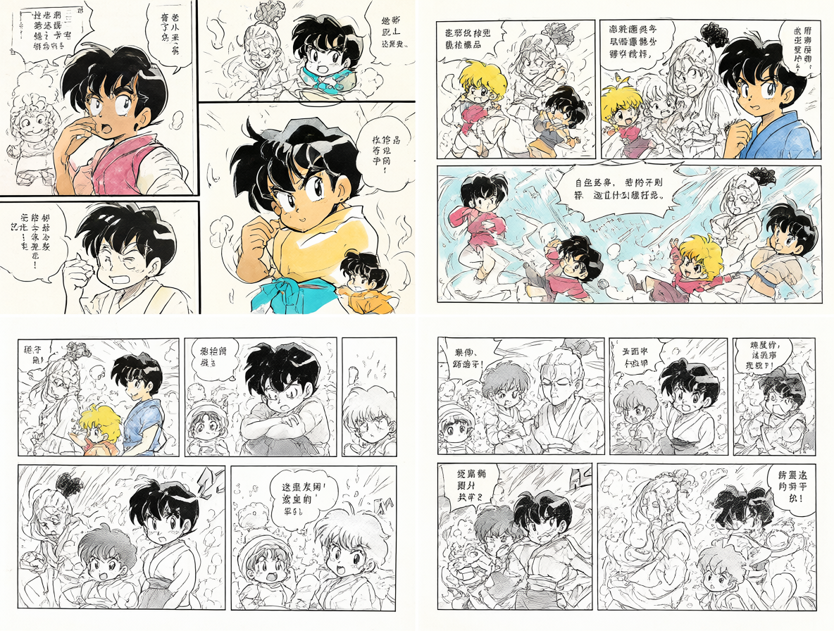 Bocetos de animación clásica sobre páginas de un manga detallado mostrando a un personaje olvidado.