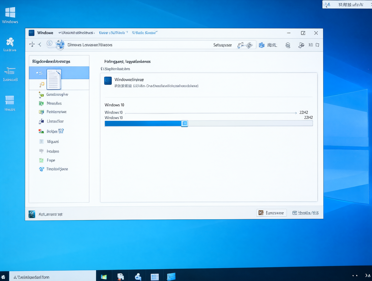 Vista del escritorio mostrando un archivo ISO montado, la ventana de instalación de Windows abierta y una barra de progreso completándose durante el upgrade de 1909 a 22H2.