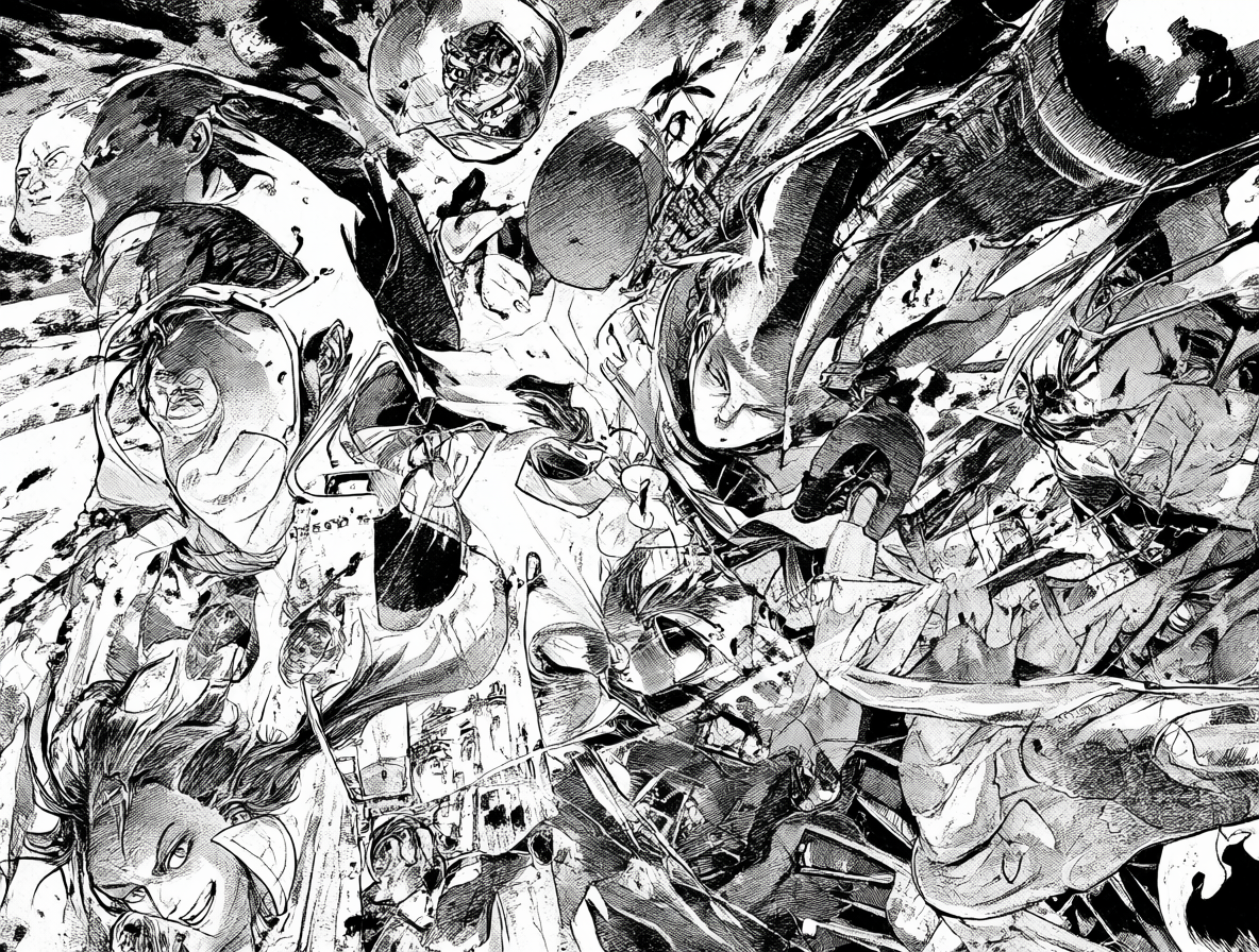 Página de cómic del manga original de Excel Saga con arte más coherente y sci-fi.
