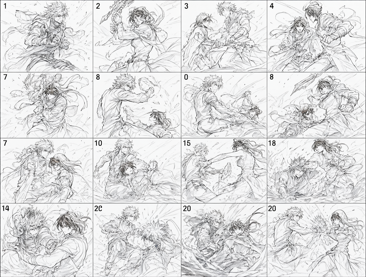 Dibujos preliminares y bocetos para una posible adaptación cinematográfica del manga.
