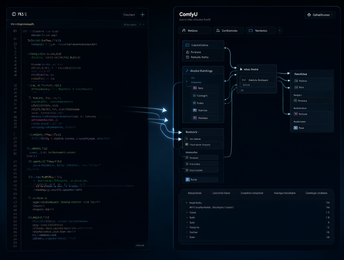 Diagrama técnico de la integración entre un entorno de programación y una interfaz de generación por IA.
