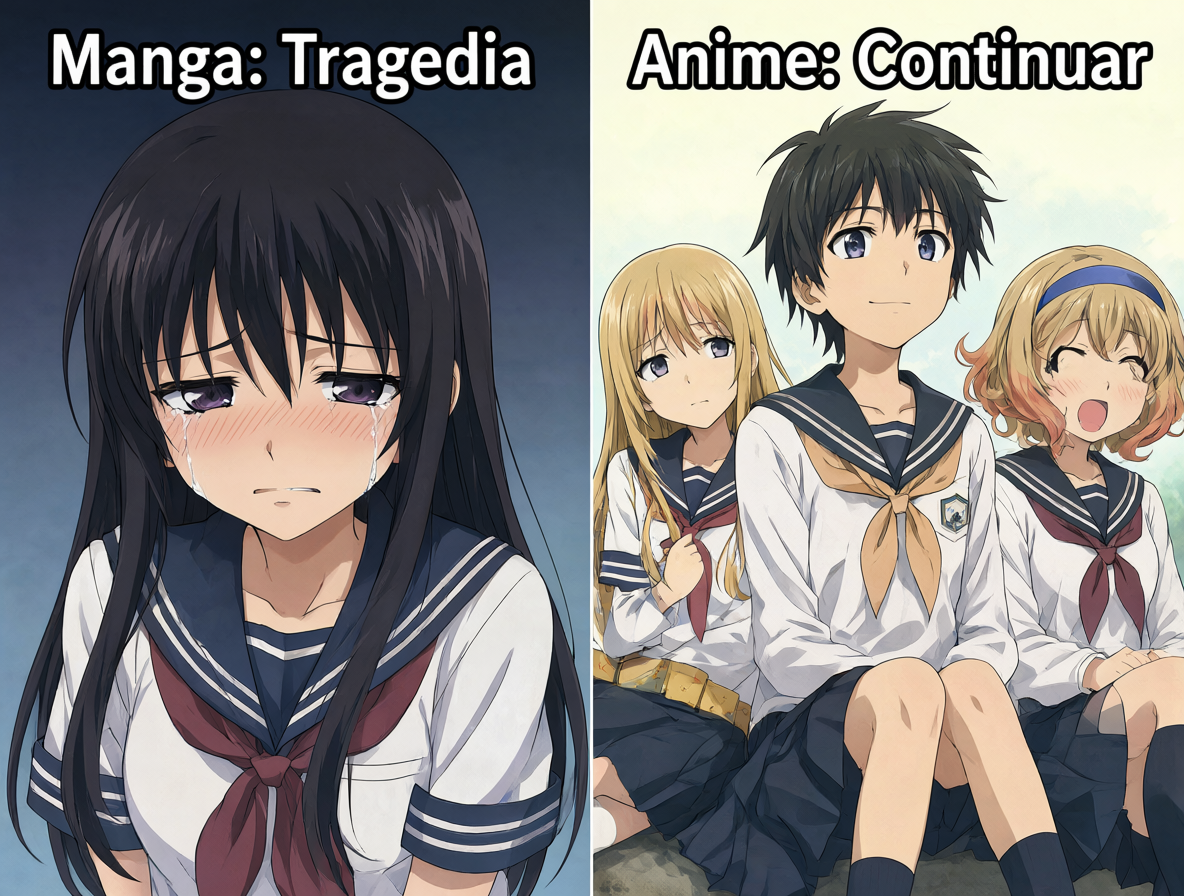 Comparativa visual entre las dos versiones de la historia de Fuuka.