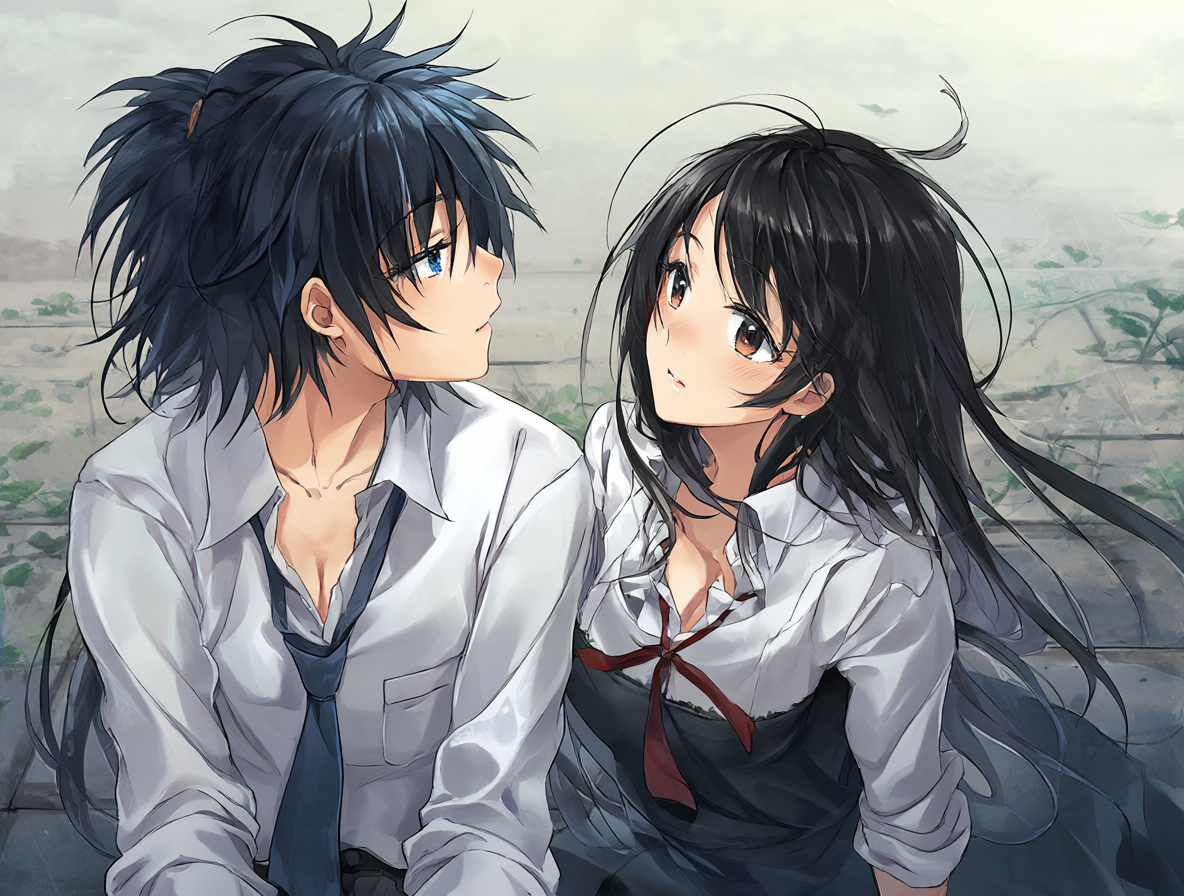 Ilustración de Tsubaki y Urabe compartiendo una conexión emocional