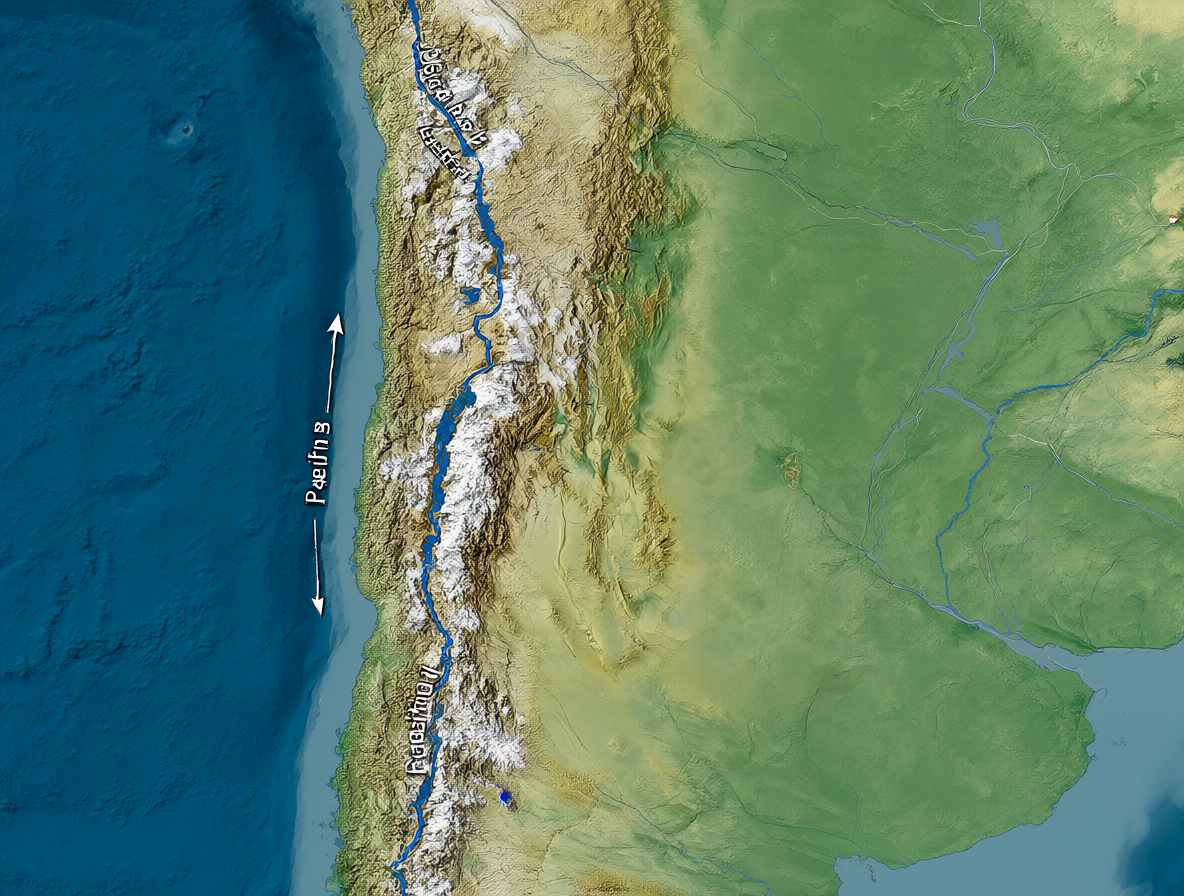 Mapa geográfico del río Loa atravesando el desierto