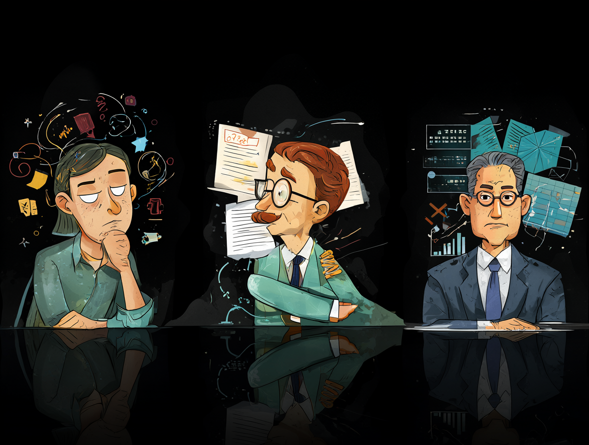 Collage de tres perfiles con símbolos distintos