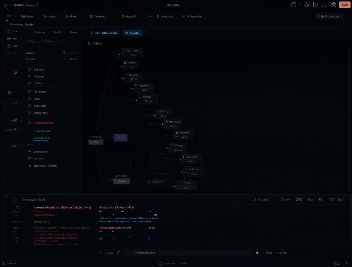 Pantalla de software de generación con traceback rojo y fondo oscuro