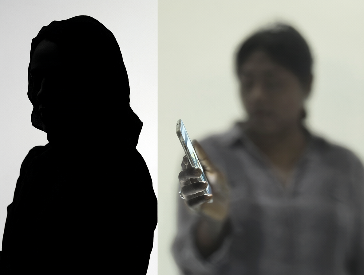 Imagen dividida mostrando la realidad médica de Fabiola Campillai frente a los rumores virales sobre su visión y uso de tecnología.