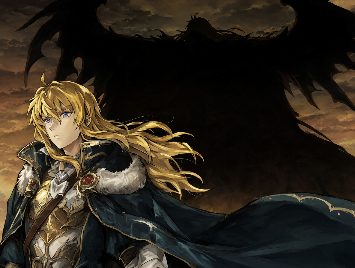 Griffith en su época heroica junto a la oscura silueta del Eclipse.