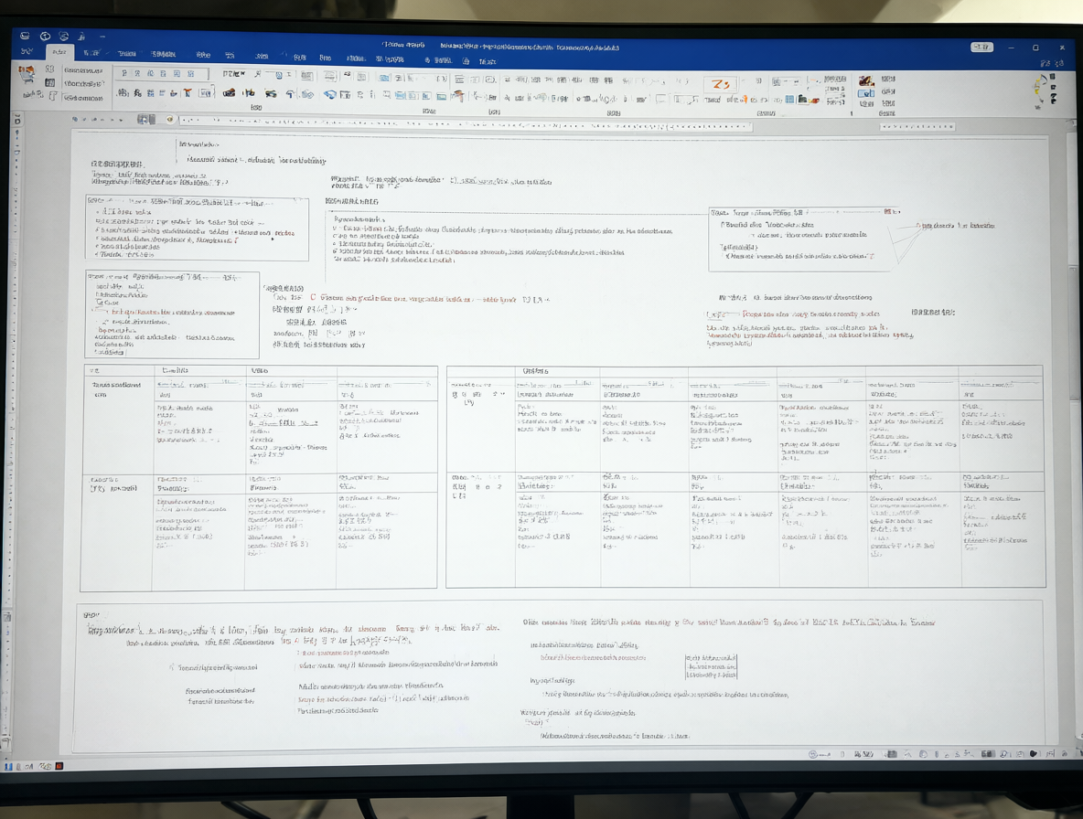 A computer monitor showing a confusing and messy Microsoft Word interface with embedded images instead of tables.
