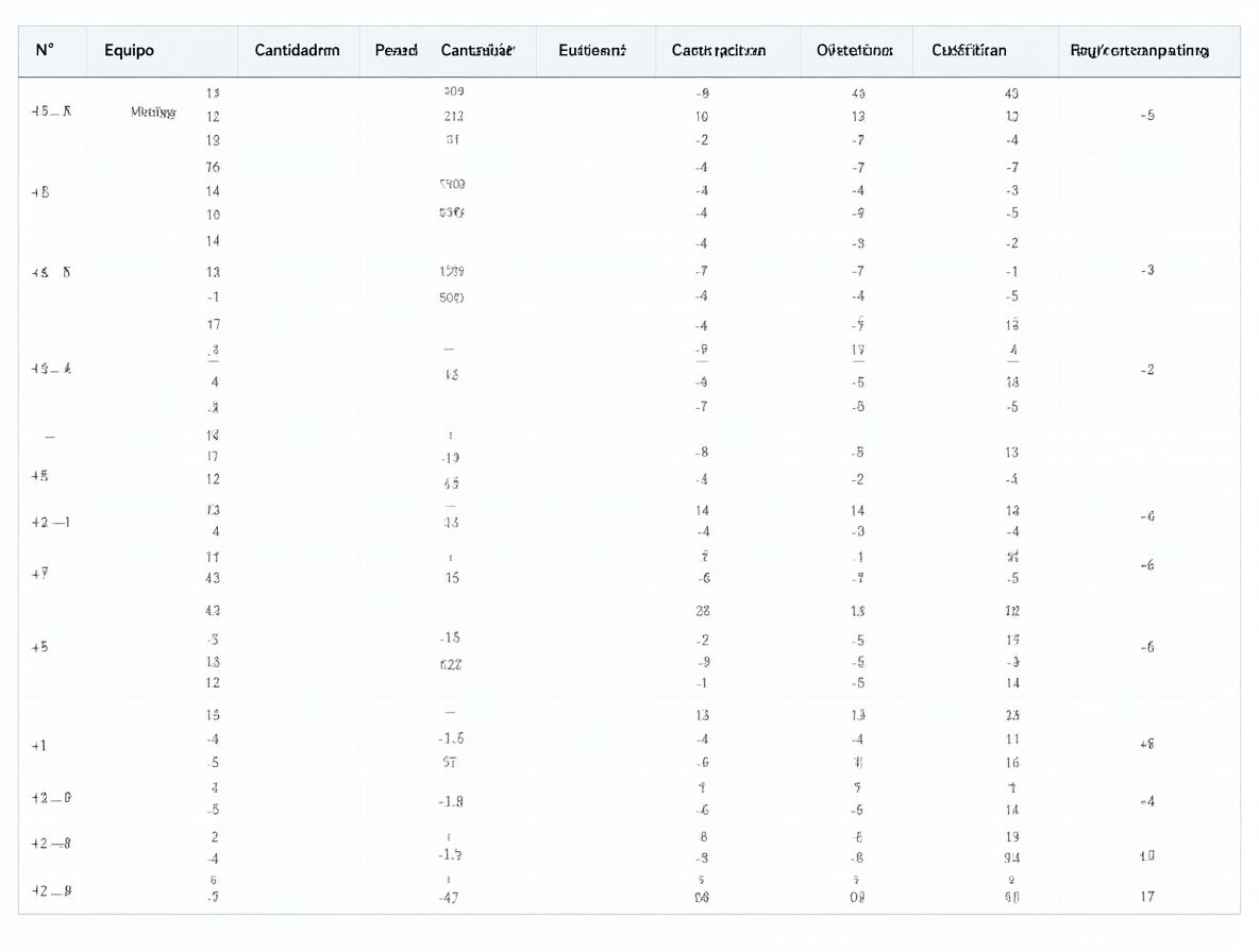 A clear, well-organized table showing equipment details for maintenance services.