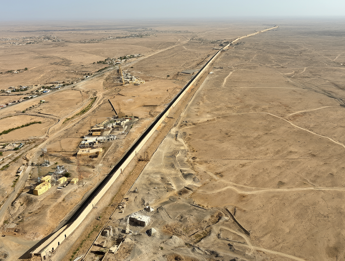 Vista aérea del muro defensivo que divide las regiones desérticas entre fuerzas militares marroquíes y Polisario