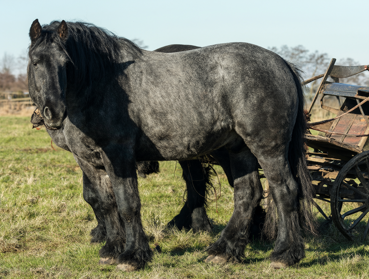 Caballo percherón de gran tamaño y temperamento tranquilo