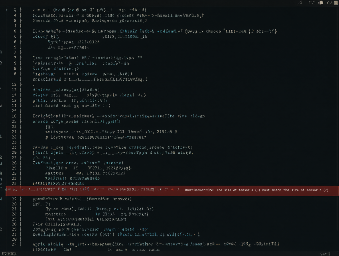 Captura del traceback de Python mostrando la línea 166 y el error de tamaño de tensor en ComfyUI.