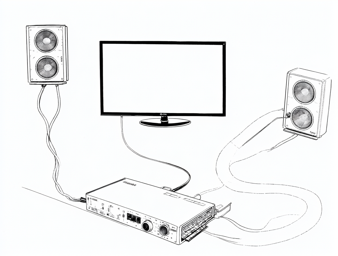 Diagrama de conexión entre TV LG, tarjeta de sonido y altavoces