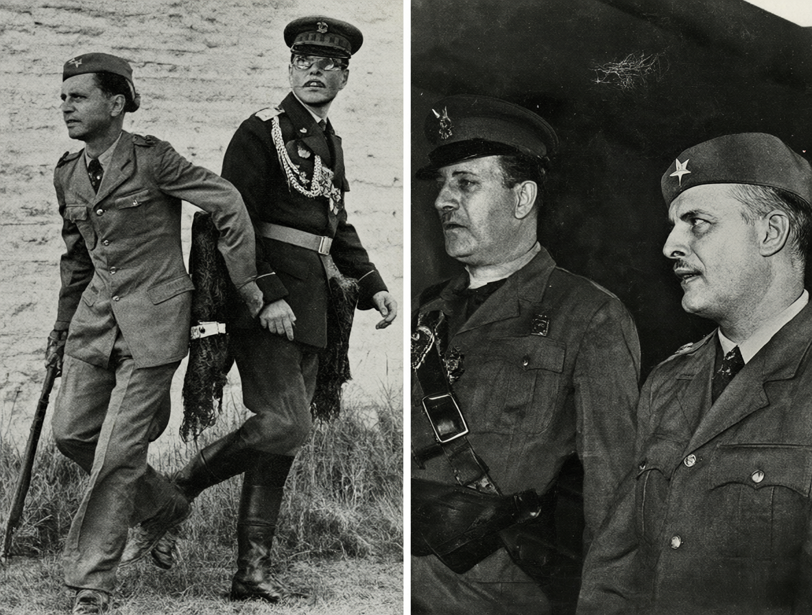 Una imagen dividida que muestra el destino divergente de los médicos nazis: algunos integrados en la ciencia moderna, otros sometidos a procesos judiciales.