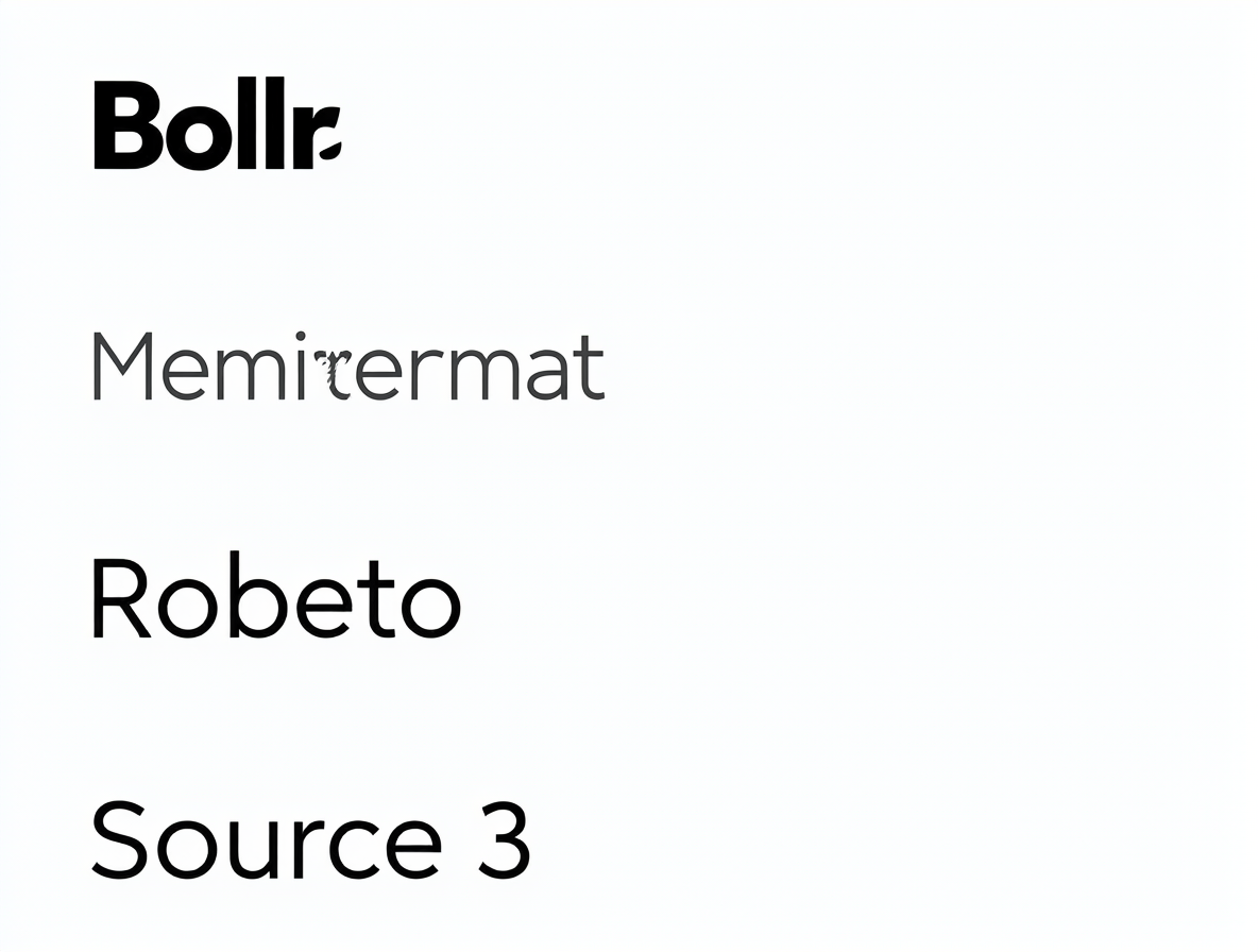 Visual breakdown showing Inter, Montserrat, Roboto, and Source Sans 3 font families side-by-side.
