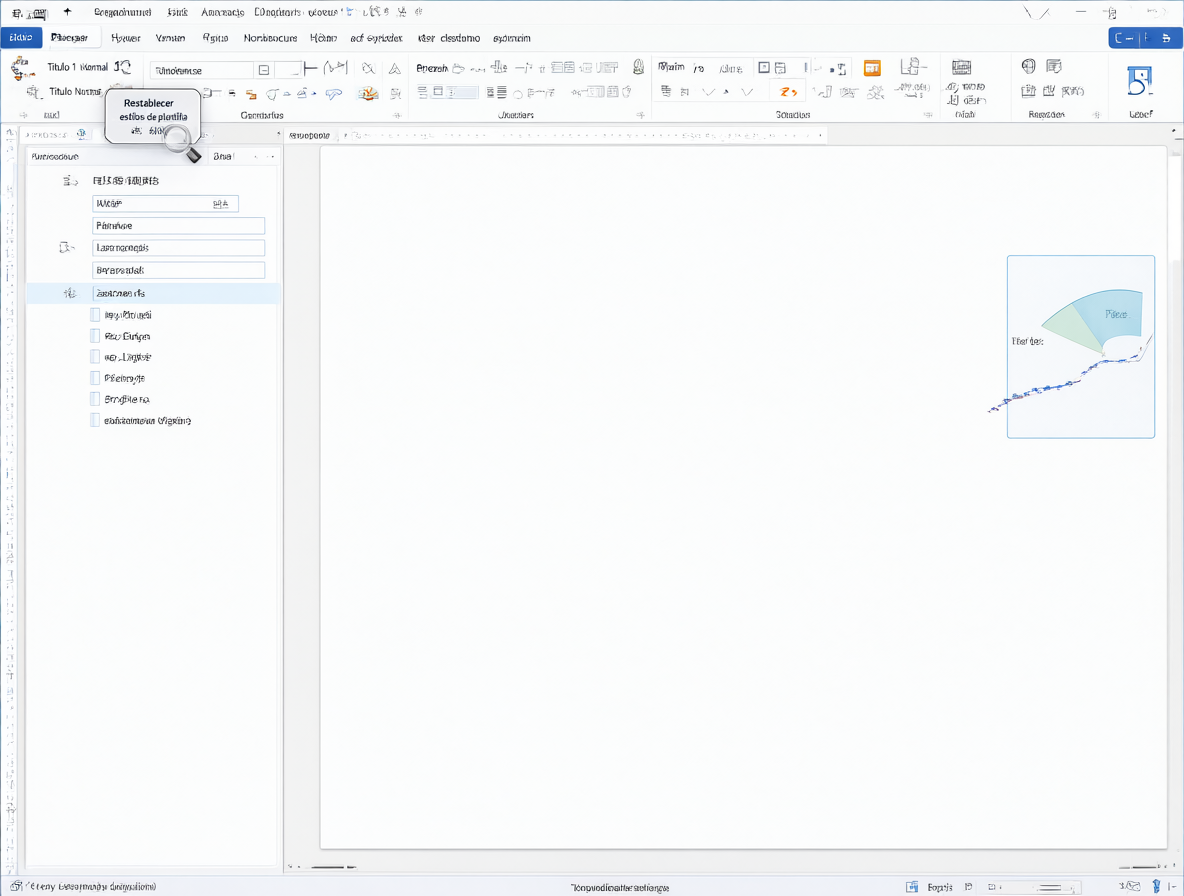 Interfaz de Microsoft Word con el panel de estilos visible y un botón de restauración resaltado.