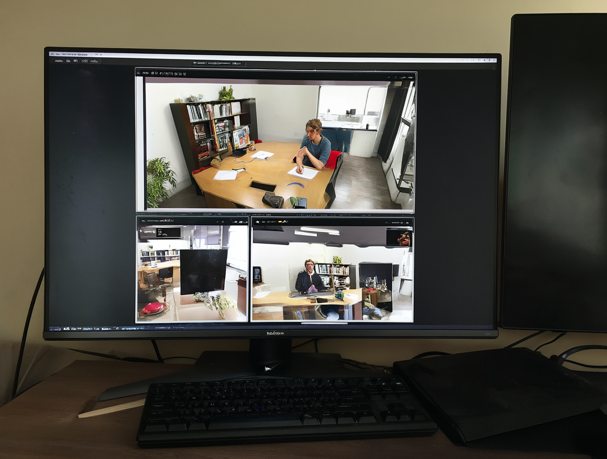 Una persona editando y planificando la producción de una serie de televisión ficticia en un entorno doméstico.