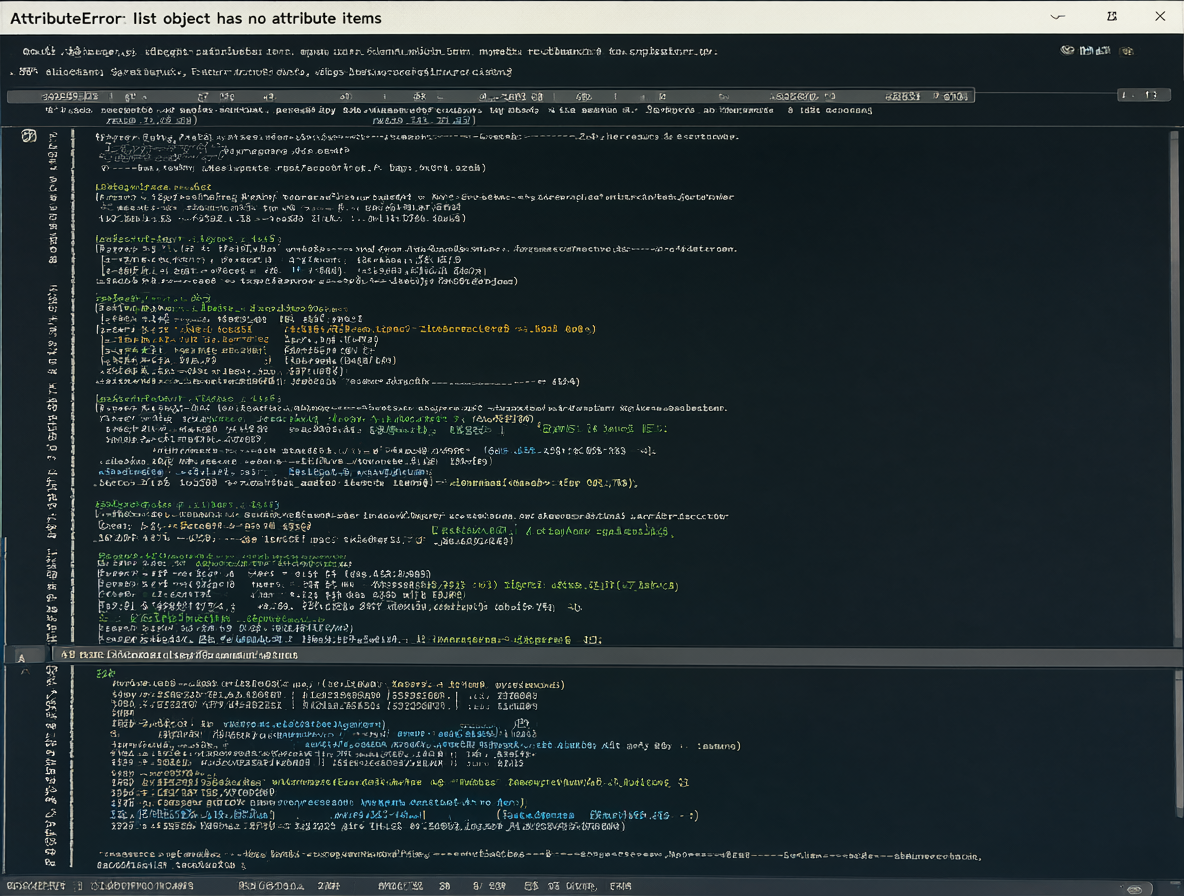 A screenshot of a terminal window showing the AttributeError traceback in Python code.