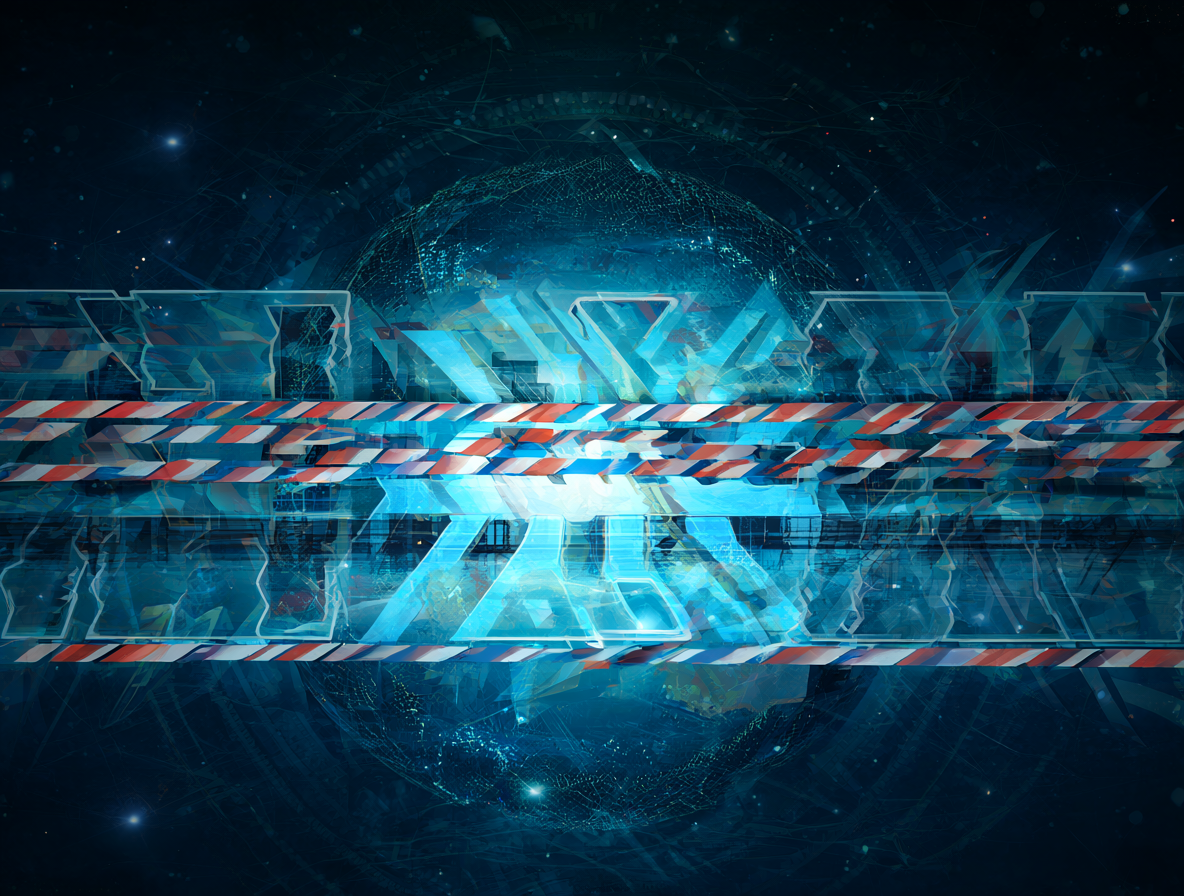 Digital safety barrier overlaying an AI model, symbolizing the technical and infrastructural restrictions preventing sexualized output.