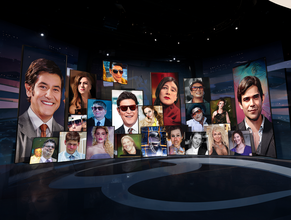 Collage digital mostrando programas de televisión chilenos con superposiciones de deepfakes, avatares y transformaciones generadas por inteligencia artificial.