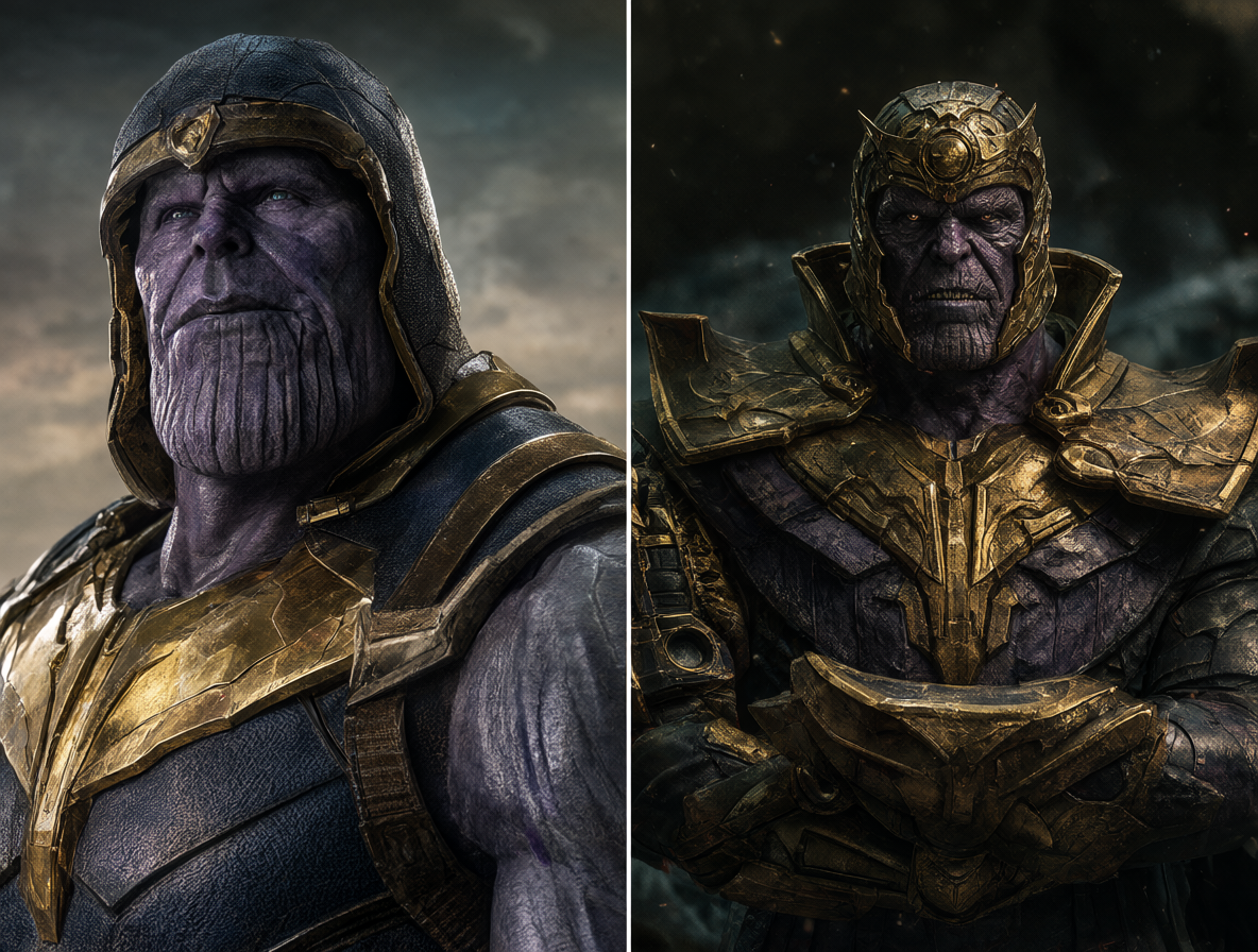 Imagen que compara a Thanos con el Guantelete e Infinity War junto al Doctor Doom como Dios Emperador de Secret Wars
