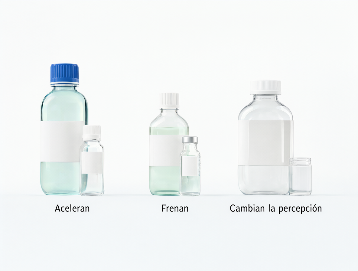 Diagrama mostrando las tres categorías principales de sustancias: Aceleran, Frenan y Cambian la percepción.