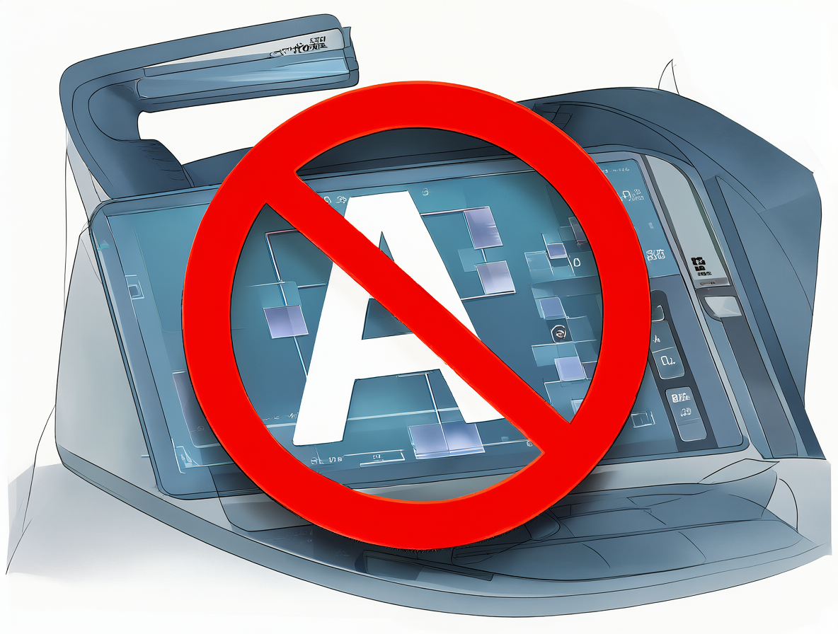 Ilustración de un dispositivo ADF Toshiba con una marca de prohibición sobre él.