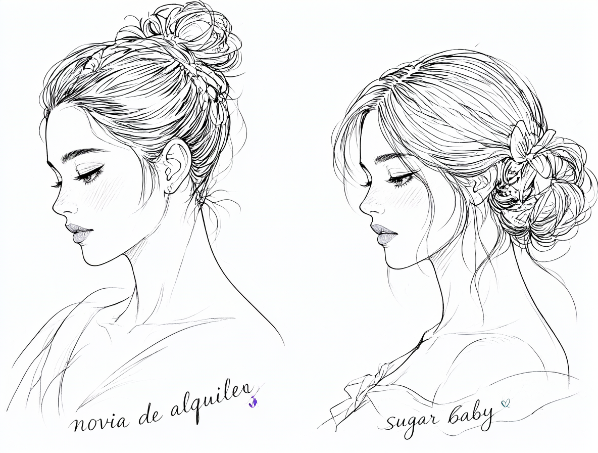 Comparación visual entre una novia de alquiler y un sugar baby