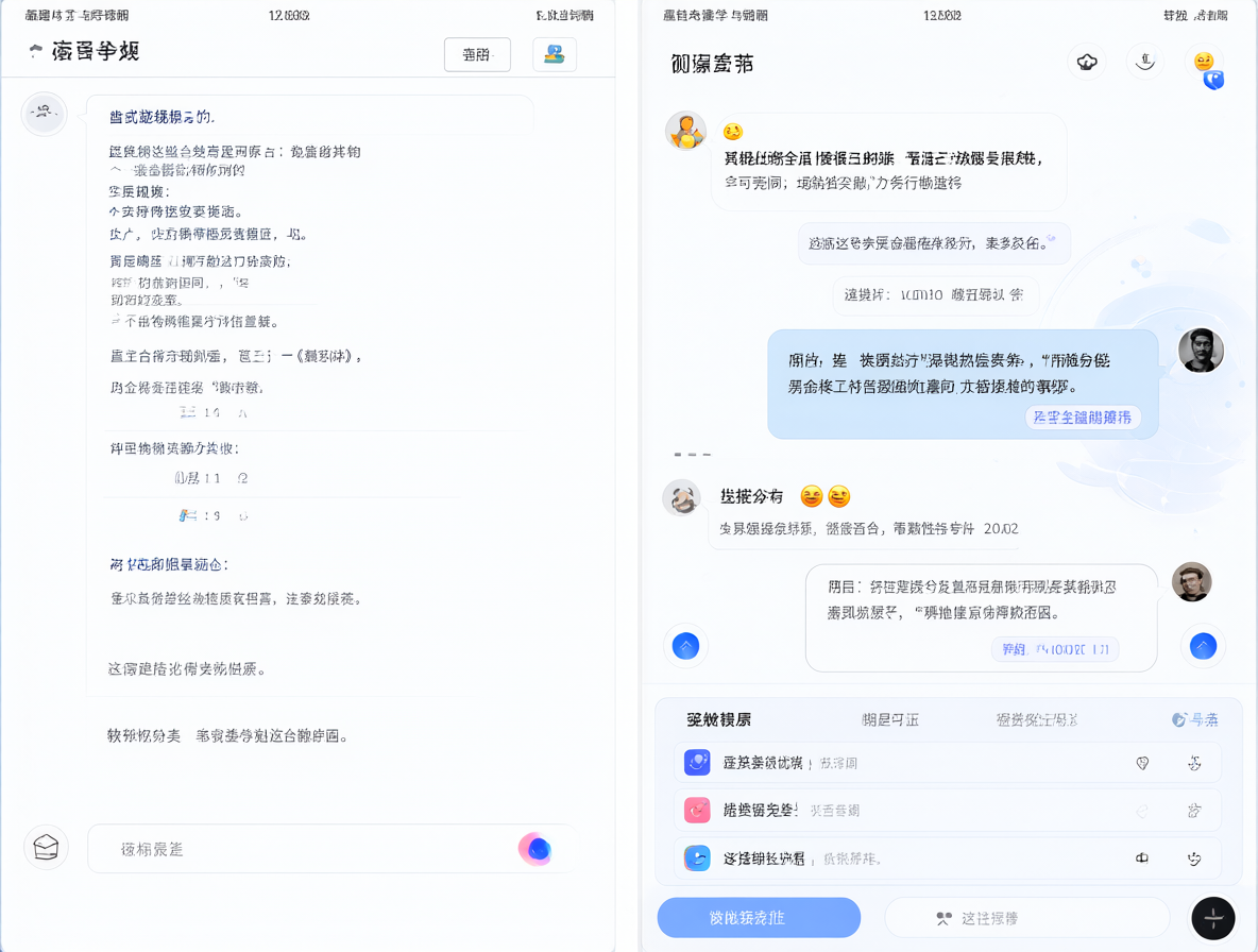 Comparación lado a lado de dos interfaces de chat de IA: una rígida y formal, la otra conversacional con colores dinámicos.