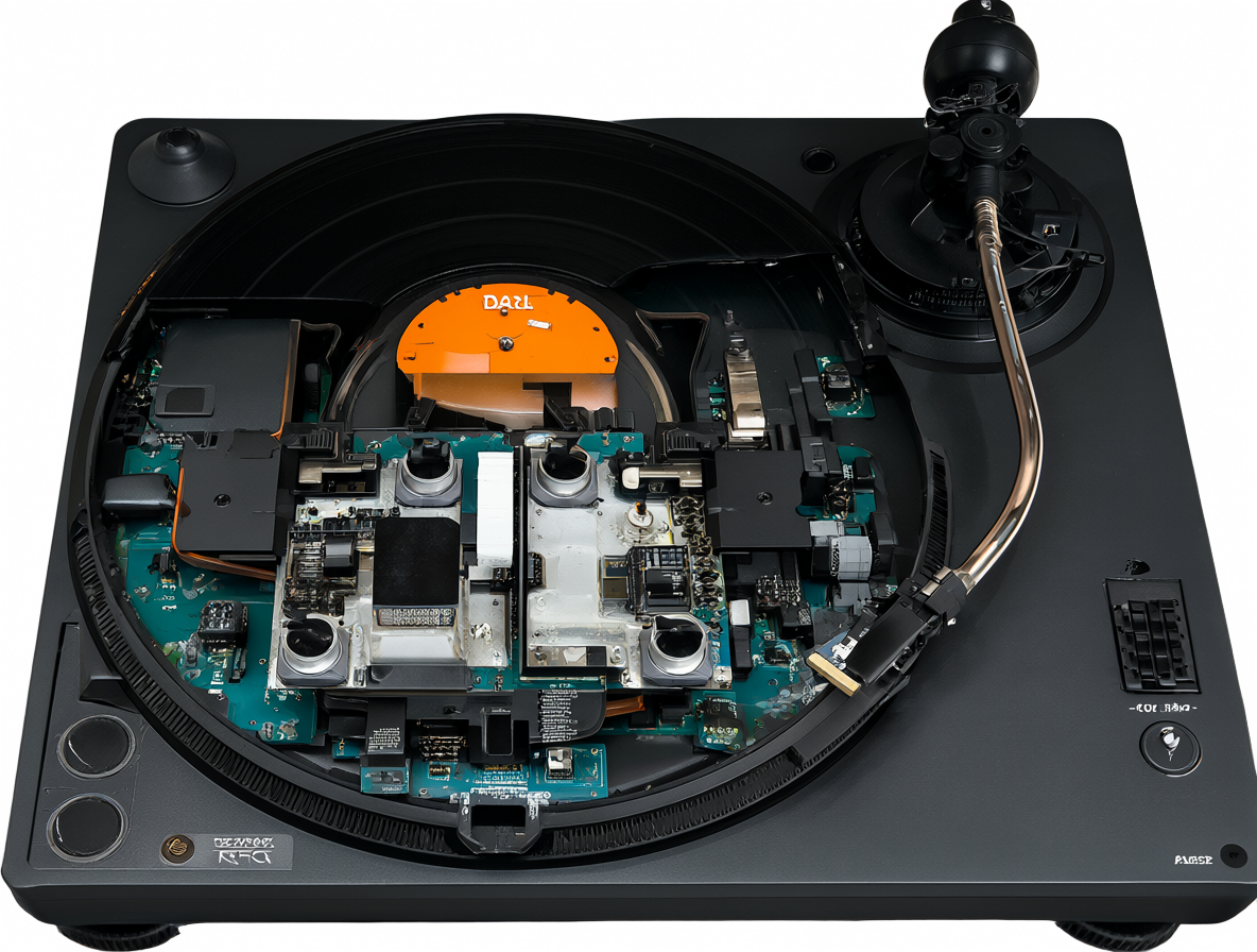 Esquema de los componentes electrónicos de un tocadiscos bluetooth.