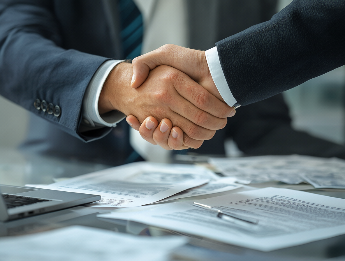 Un primer plano sobre un contrato y una transacción comercial