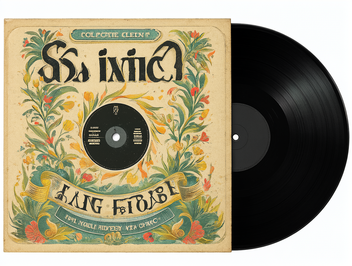 Una carátula de vinilo antigua y una pieza de plástico vacía para mostrar que son objetos distintos.