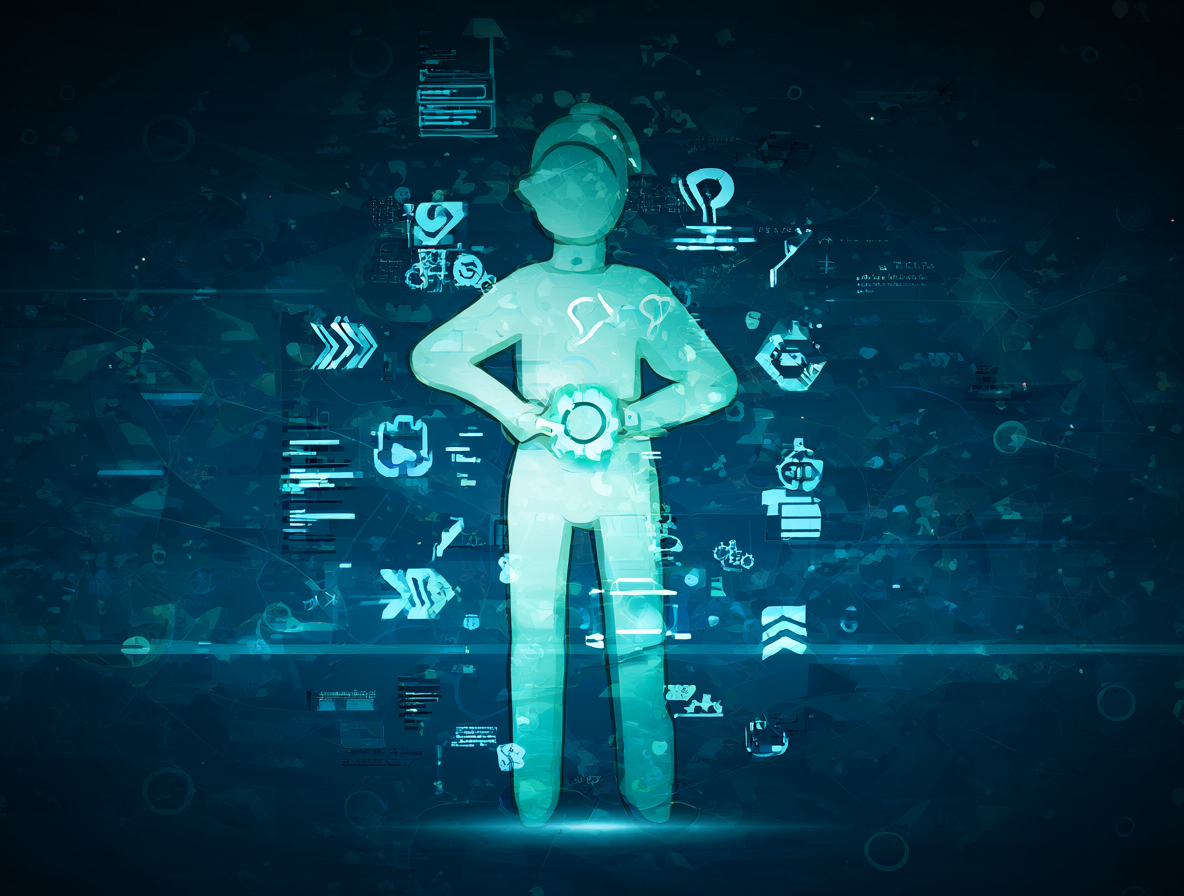 Ilustración digital de un modelo de IA generando contenido.